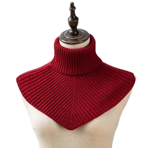 Versatile red knitted turtleneck faux collar neck warmer for autumn and winter fashion
