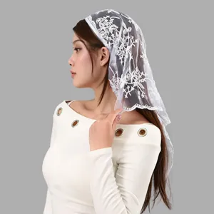 Vintage Embroidered Lace Triangle Scarf Headband For Women Hollow Floral Bridal Veil Church Scarf Nylon Head Wraps Hair Accessories