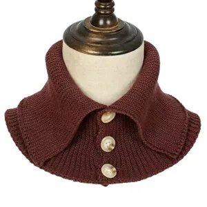 Cuello falso de punto granate con botones para mujer accesorio de moda de invierno cálido
