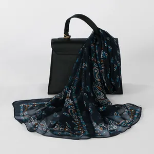 Women Fashion Floral Printed Georgette Scarf Elegant Soft Lightweight Polyester Sunscreen Shawl Long Scarf For Daily Decoration