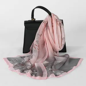 Elegant floral Georgette long scarf for women, lightweight thin sunscreen shawl