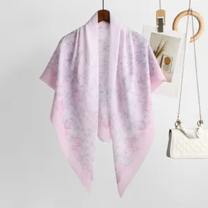Elegant soft pink floral print Bali yarn scarf for women, lightweight fashion shawl wrap