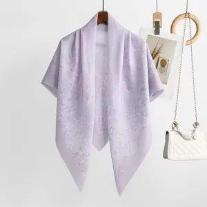 Elegant purple floral print bali yarn scarf shawl for women spring fashion