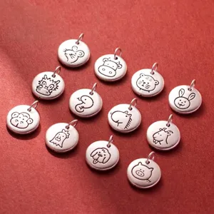 999 Fine Silver Twelve Zodiac Round Plate Pendant 3D Hard Silver Cartoon Animal Charm DIY Bracelet Jewelry Making Findings