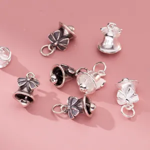 Vintage S925 sterling silver bell pendants with bow-tie accents for jewelry making