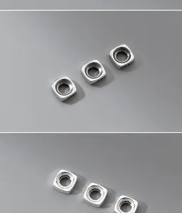 Set of three vintage S925 sterling silver square spacer beads for DIY jewelry making