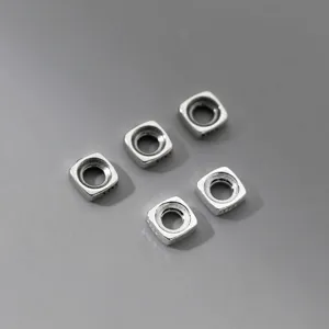Vintage 925 Sterling Silver Square Spacer Beads Retro Oxidized Metallic Loose Bead For Handcrafted Bracelet Weaving DIY Jewelry Making Components