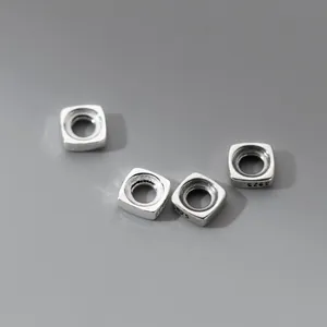 Set of vintage 925 sterling silver 6mm square spacer beads for DIY jewelry crafts