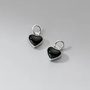 Ciondoli a cuore in argento sterling S925 e smalto nero per creazione gioielli DIY