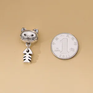 Vintage 999 sterling zilveren 3D kat en visgraat hanger voor DIY sieraden maken
