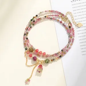 Collier Bracelet en Perles de Pierre Naturelle Vintage Pendentif Cœur Améthyste Quartz Rose Aigue-marine Alliage Bijoux Deux-en-Un pour Femmes