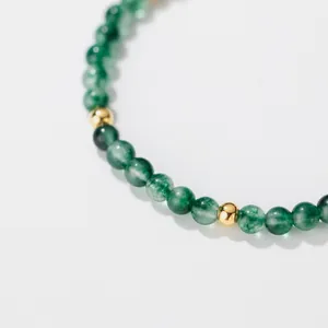 Elegant handmade moss agate beaded bracelet with gold-plated silver accents 925