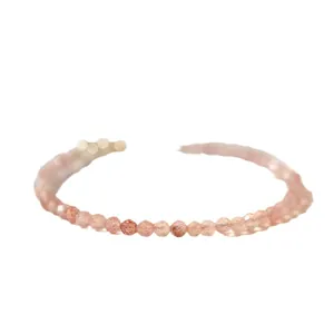 Zartes, ultradünnes 3mm facettiertes rosa Erdbeerkristall-Perlenarmband für Frauen Geschenk