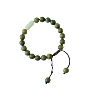Bracelet rétro en bois de santal vert avec perle de jade en capsule et cordon