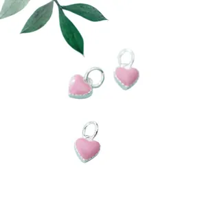 Ciondoli a cuore in smalto rosa argento S925 per accessori gioielli fai da te