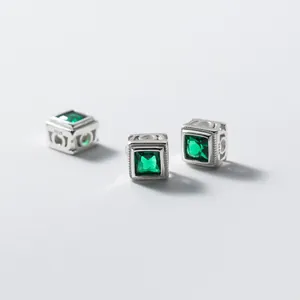 Cuenta espaciadora cuadrada de 6 mm en plata 925 con piedra verde para pulseras DIY