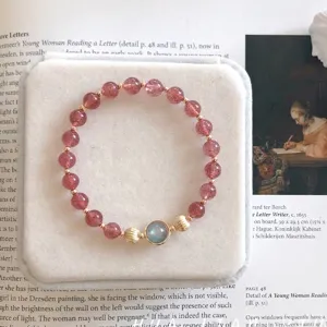 Natural Strawberry Quartz Moonstone Beaded Bracelet For Women Niche Design Girly Style Crystal Stone Valentine Jewelry Gift