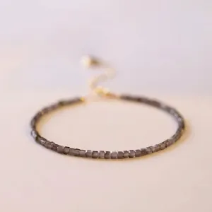 Handmade Natural Silver Obsidian Ultra Thin Bracelet Gold Filled Beads Adjustable Heart Charm Jewelry Gift For Women