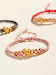 Bracelet tressé nœud de fleur de pêcher fait main avec breloque serpent dorée cadeau