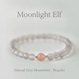 Βραχιόλι 7A Grey Moonstone Strawberry Quartz για Γυναίκες Μινιμαλιστικό Βραχιόλι με Κρυστάλλινες Χάντρες Κόσμημα Ενέργειας