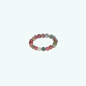 Minimalist 3mm natural rainbow tourmaline bead ring for delicate stacking look