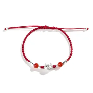 Handgewebtes rotes Seilarmband mit S999 Silberdrachen-Baby-Anhänger für Sternzeichen
