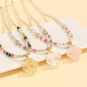 New Chinese style beaded necklace with carved crystal pendants in various gemstones.