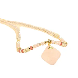 Elegant New Chinese style beaded necklace with prehnite and carved crystal pendant