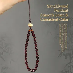 Pendentif vintage en bois de santal pour téléphone et sac avec lotus sculpté