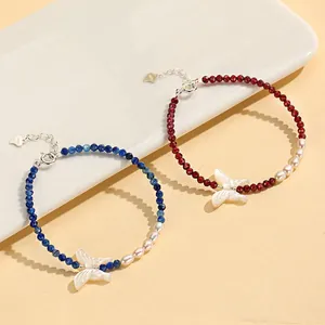 Handmade New Chinese style crystal beaded bracelets with freshwater pearls and butterfly charm