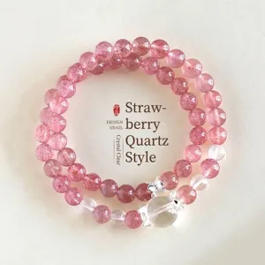 New Chinese Style Pink Strawberry Quartz Beaded Bracelet For Women Rock Crystal Hand Chain Jewelry Double Single Loop Elastic Bracelet