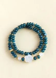 Elegant New Chinese style double-strand chalcedony beaded bracelet featuring white carved flower