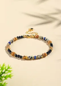 Detailed view of 4mm natural stone beaded bracelet with lapis lazuli and onyx