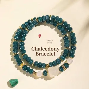 New Chinese Chalcedony Agate Beaded Double Loop Bracelet Women Niche High End Fox Pixiu Charm Handmade Hand String
