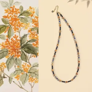 Natural 4mm lapis lazuli and black onyx beaded necklace with gold-tone hardware