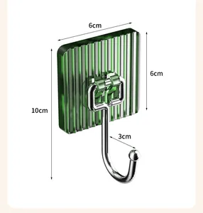 Detailed dimensions of the green adhesive wall hook with 6cm base and 10cm total height