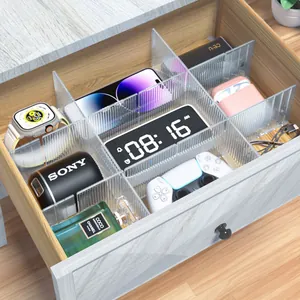 Adjustable Transparent Drawer Dividers Ribbed PET Storage Organizer For Kitchen Makeup Clothes Wardrobe DIY Separator