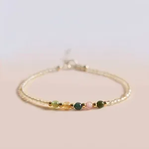 Niche Design Ultra Fine Natural Citrine Tourmaline Beaded Bracelet For Women 14K Gold Filled Adjustable Healing Crystal Jewelry Gift