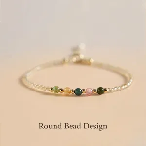Elegant minimalist fine citrine and multi-color tourmaline beaded bracelet for women
