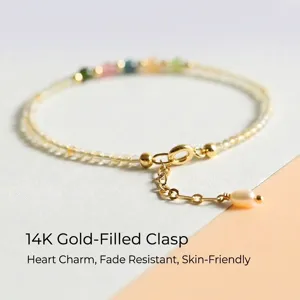Elegant ultra-fine citrine and tourmaline beaded bracelet with 14K gold-filled clasp
