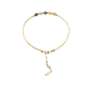 Exquisite ultra-thin yellow crystal bracelet with tourmaline accents and pearl
