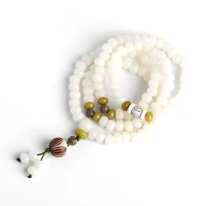 Natural white bodhi root 108 beads mala bracelet for meditation and spiritual jewelry