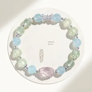 Elegant 8mm crystal beaded bracelet featuring rose quartz, aquamarine and prehnite stones