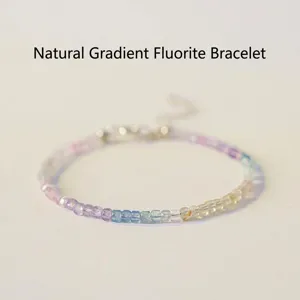 2mm Natural Rainbow Fluorite Beaded Bracelet For Women 14K Gold Filled Clasp Delicate Minimalist Stone Jewelry Gift