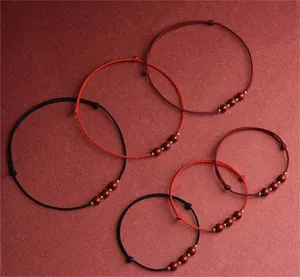 Ensemble de bracelets en cordon avec perles de cinabre rouges et noires