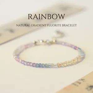 Dainty 2mm rainbow fluorite beaded bracelet featuring natural gradient faceted stones