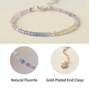 Handcrafted 2mm natural rainbow fluorite beaded bracelet with 14k gold-filled heart clasp