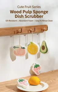 Éponges mignonnes en pâte de bois de cellulose en forme de fruits pour la vaisselle