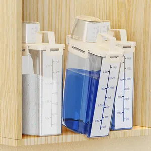 Modern Minimalist PP Plastic Laundry Detergent Storage Bucket Sealed Container With Measuring Cup Lid And Scale Handle For Laundry Room Kitchen Storage
