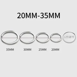 Detailed size comparison showing 304 stainless steel key rings from 20mm to 35mm diameters.